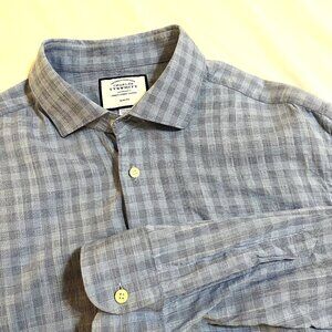 Charles Tyrwhitt long sleeve blue check dress shirt 100% cotton slim fit 17.5/35